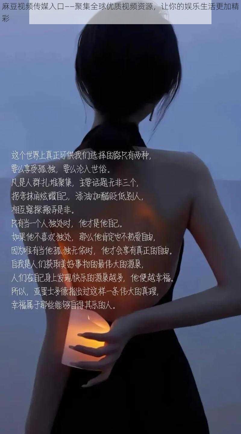 麻豆视频传媒入口——聚集全球优质视频资源，让你的娱乐生活更加精彩