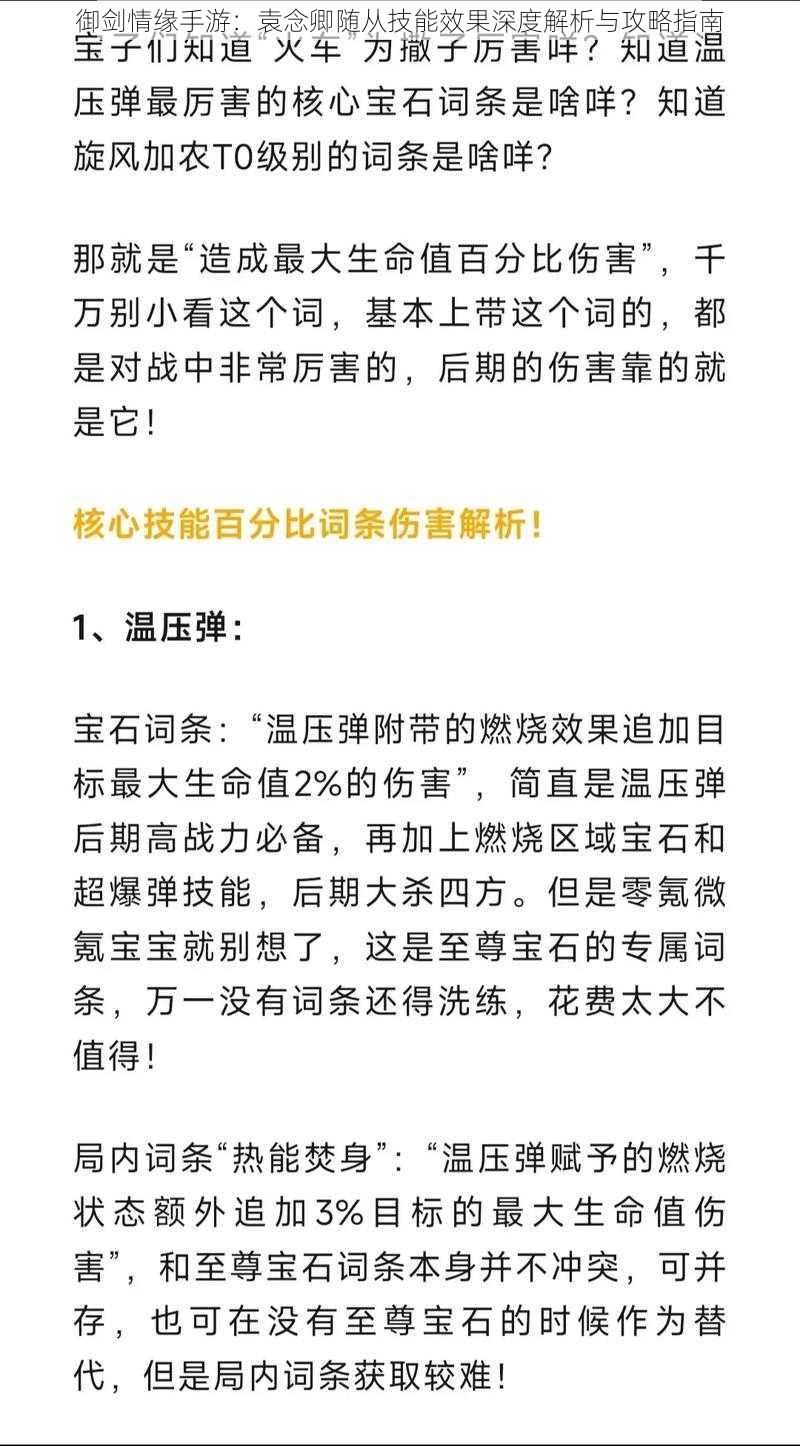 御剑情缘手游：袁念卿随从技能效果深度解析与攻略指南