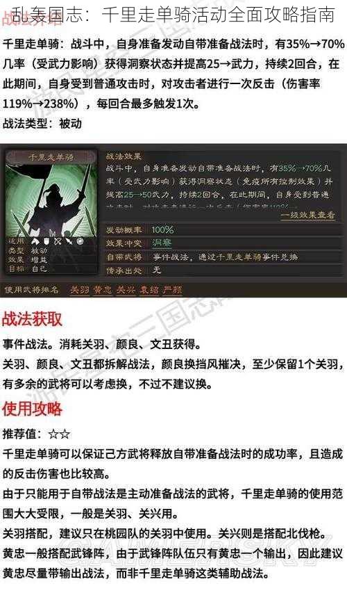 乱轰国志：千里走单骑活动全面攻略指南