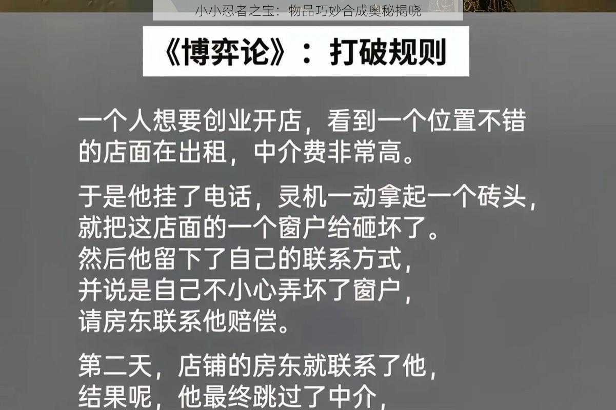 小小忍者之宝：物品巧妙合成奥秘揭晓